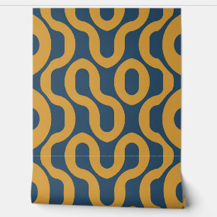 Casual Wavy Pattern in Blue and Yellow Tones Wallpaper