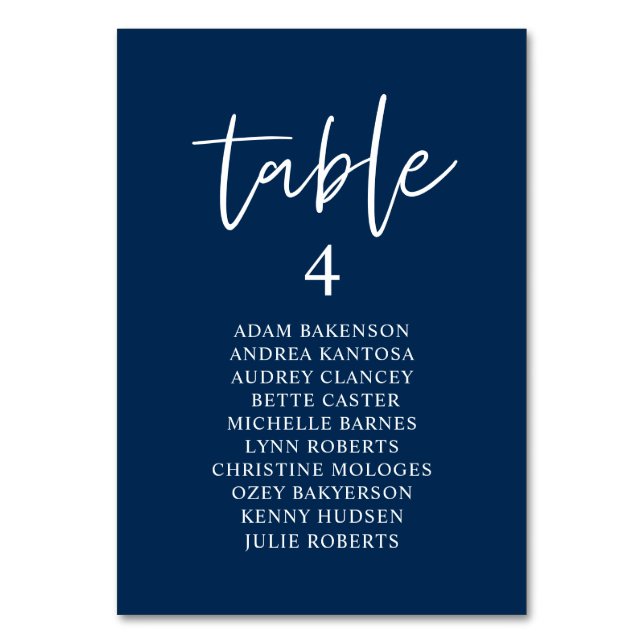 Casual Wedding Dinner, Guests Seating Chart Table Table Number (Front)