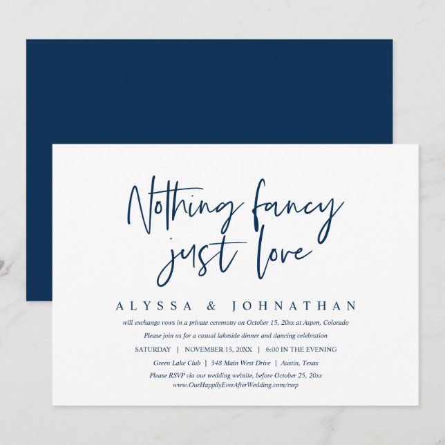 Casual Wedding Elopement, Nothing Fancy, Just Love Invitation (Front/Back)