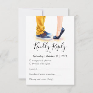 Casual Wedding Modern Script Couple Illustration RSVP Card