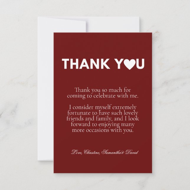 Casual  white script thank you message note card (Front)