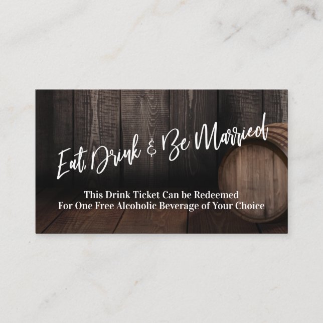 Casual Wooden Barrel Alternate Drink Ticket Enclosure Card (Front)