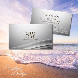 Casually Silver Curved Decor with Monogram Classy Business Card