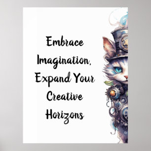 Cat 1 Kitten and top hat watercolor Poster