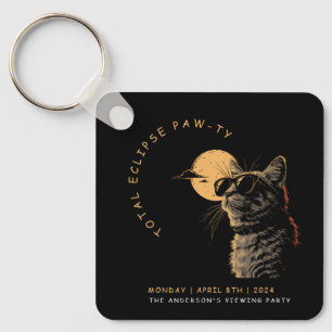 Cat 2024 Total Solar Eclipse Viewing Party Invi Keychain