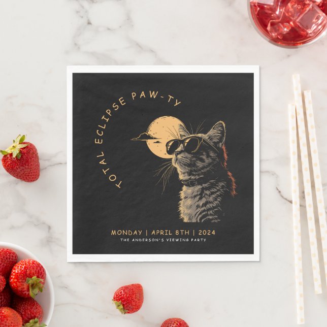 Cat 2024 Total Solar Eclipse Viewing Party Invi Napkin (Insitu)