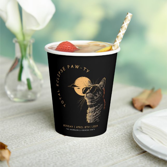 Cat 2024 Total Solar Eclipse Viewing Party Invi Paper Cups (Insitu)