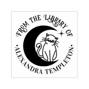 Cat #3 On a Crescent Moon Library Book Name Self-inking Stamp