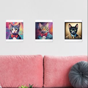 CAT 3 PIECE ART SET CATS IN SUITS Print Set