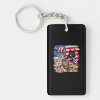 Cat 4th Of July Freedom American Flag Sunglasses Keychain