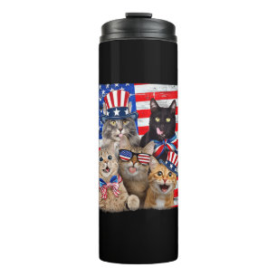 Cat 4th Of July Freedom American Flag Sunglasses Thermal Tumbler