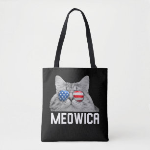 Cat 4th of July Men Women USA American Flag Tote Bag