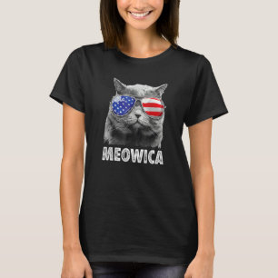 Cat 4th Of July Meowica American Flag Sunglasses T-Shirt