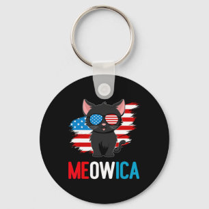 Cat 4th Of July Meowica Patriotic Kitten American Keychain