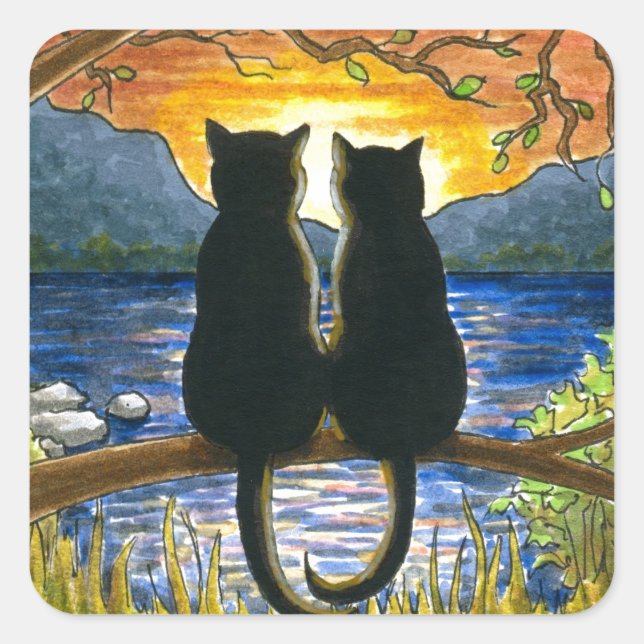 Cat 582 black cats square sticker (Front)