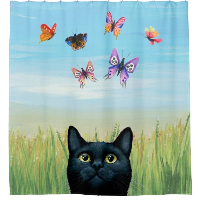 Cat 606 black Cat with butterflies Nature (Front)