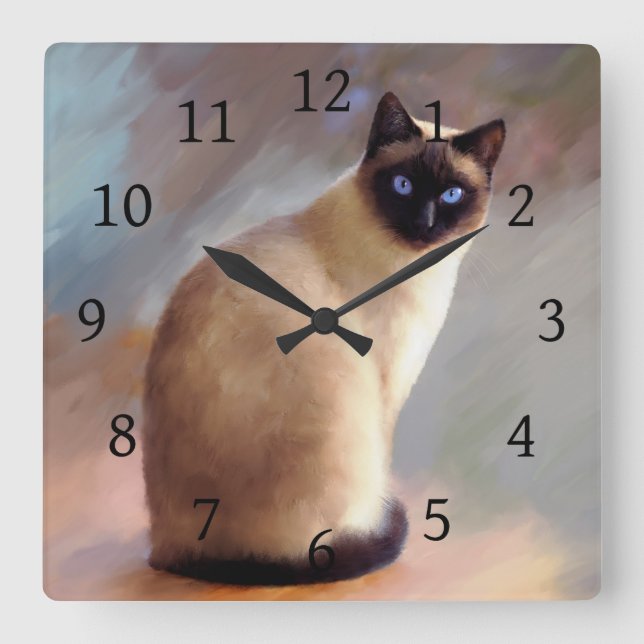 Cat 613 Siamese Square Wall Clock (Front)