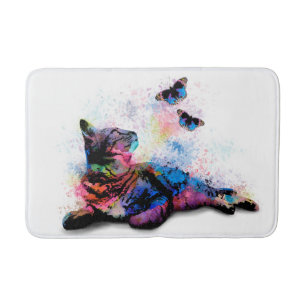 Cat 614 pink blue butterfly bath mat
