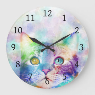 cat 663 multicolor cat large clock