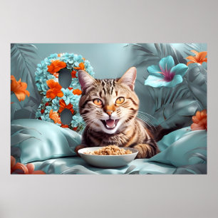 Cat 8 March Women's Day or 8th Birthday Floral Poster