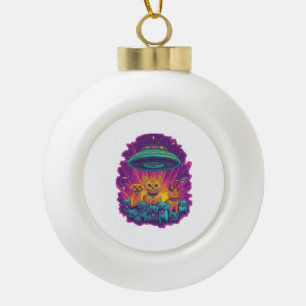 Cat Abduction Squad Funny Alien Kitty Sci-Fi Ceramic Ball Christmas Ornament