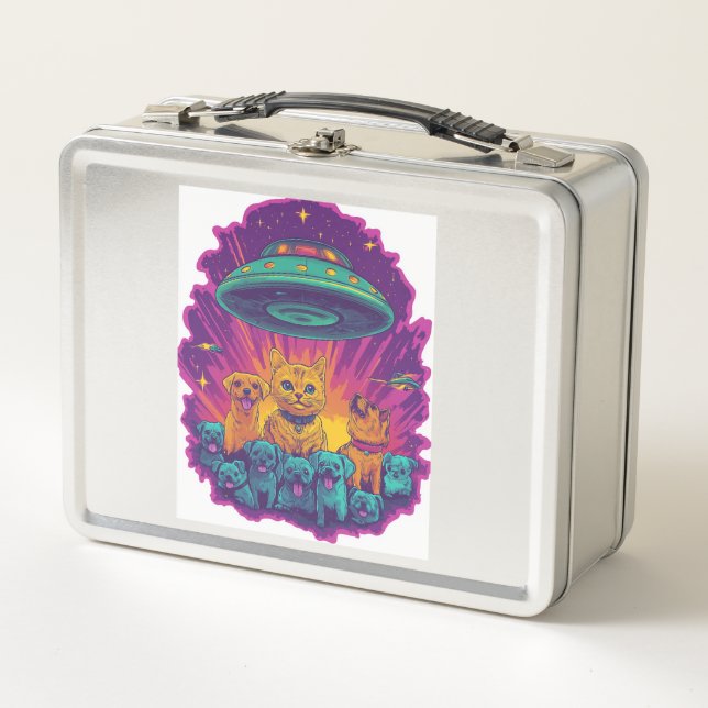 Cat Abduction Squad � Funny Alien Kitty Sci-Fi Metal Lunch Box (Front)
