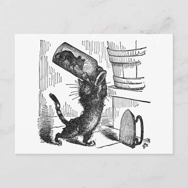 Cat About to Smash Bottle with Mouse In It Postcard (Front)