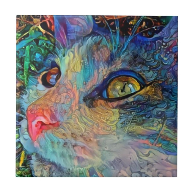 Cat Abstract Art Tile Trivet (Front)