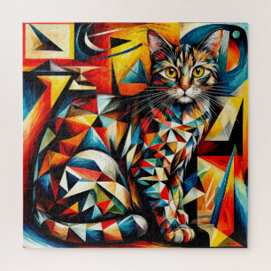 Cat Abstract Cubist Painting Jigsaw Puzzle