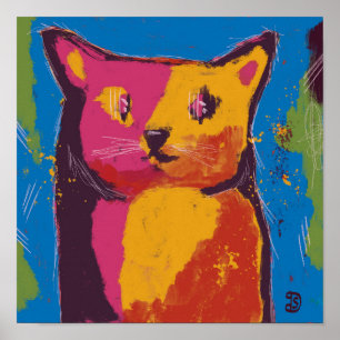 Cat, abstract digital painting, bright colours poster