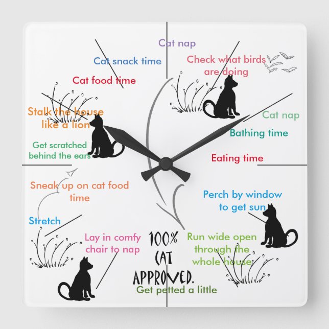 Cat Activity Funny Cats CricketDiane Square Wall Clock (Front)