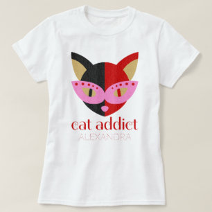 Cat Addict Cute Black Red Pink Name Customized T-Shirt