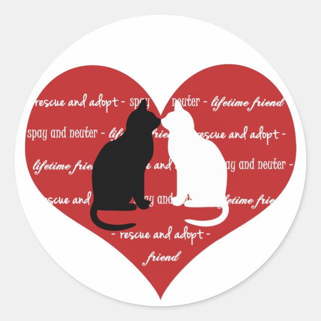 Cat adoption, rescue heart sticker round (Front)