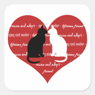 Cat adoption rescue heart sticker square