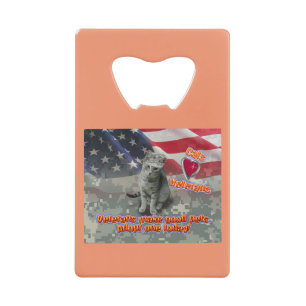 Cat Adopts Veteran for Lifelong Friend Credit Card Bottle Opener