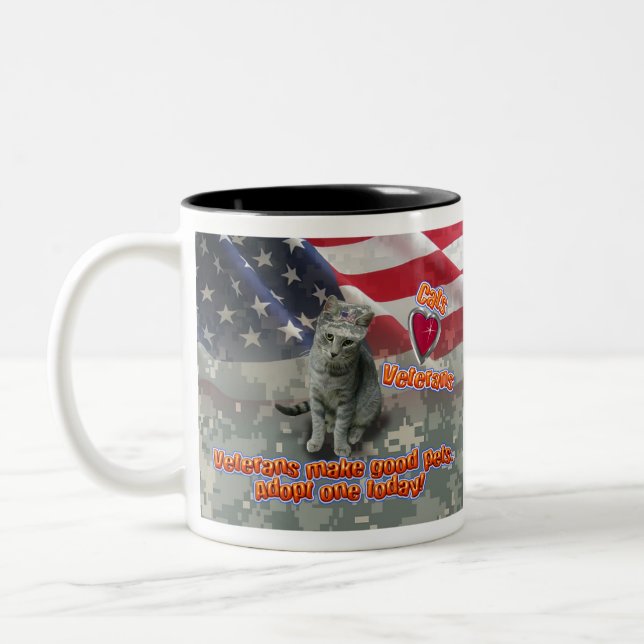 Cat Adopts Veteran for Lifelong Friend Two-Tone Coffee Mug (Left)