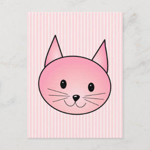 Cat. Adorable pretty pink kitty. Postcard