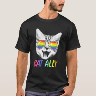 Cat Ally Rainbow Sunglasses Lgbt Gay Pride Kittys T-Shirt