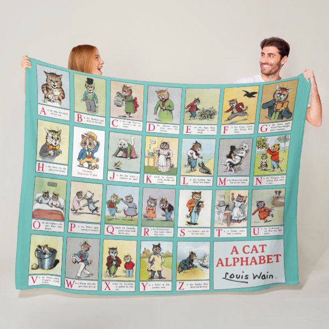 Cat Alphabet, Louis Wain Fleece Blanket (In Situ)