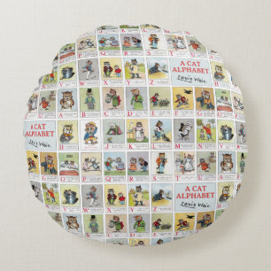 Cat Alphabet, Louis Wain Round Pillow