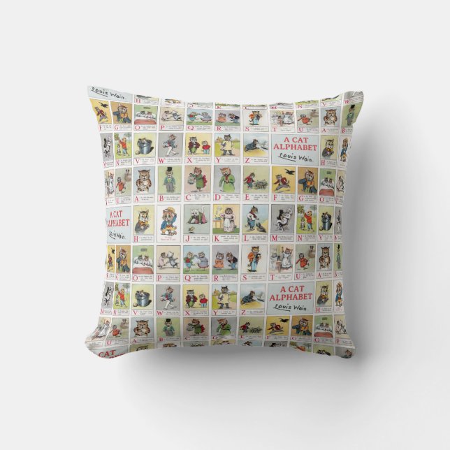Cat Alphabet, Louis Wain Throw Pillow (Front)