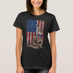Cat American Flag Bandana Patriotic 4th Of July  T-Shirt