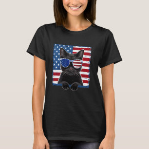 Cat American Flag Patriotic 4th of July Women Men T-Shirt