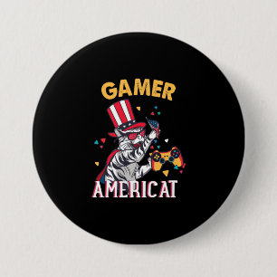 Cat Americat 4th Of July American Gamer 3 Inch Round Button