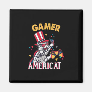 Cat Americat 4th Of July American Gamer Magnet