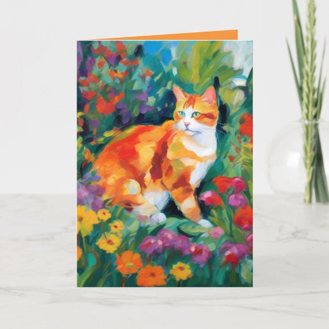  Cat amongst Flowers Greetings Card (Front)