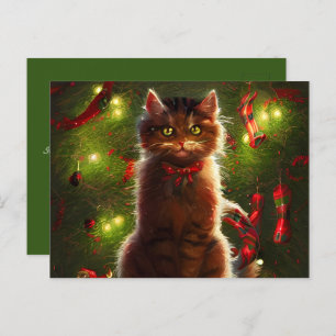 Cat And A Christmas Tree Greeting Postcard
