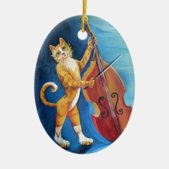Cat and a Fiddle Ceramic Ornament (Front)