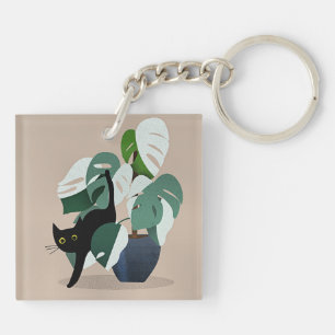 Cat and a Plant, art deco chic, Keychain