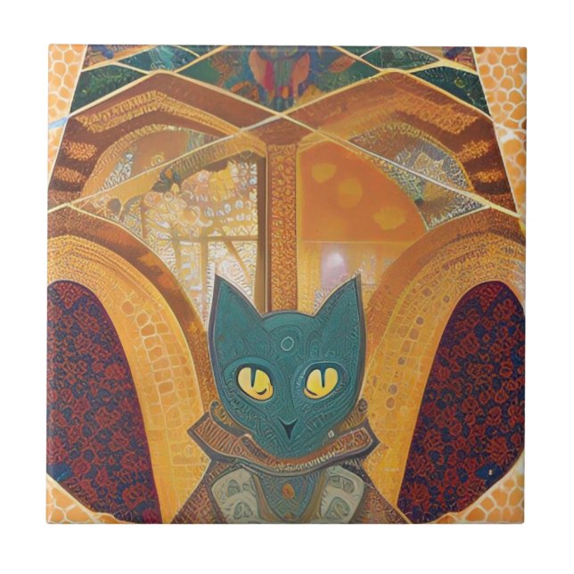 Cat and acolyte abstract moroccan mosaic part 2 tile (Front)
